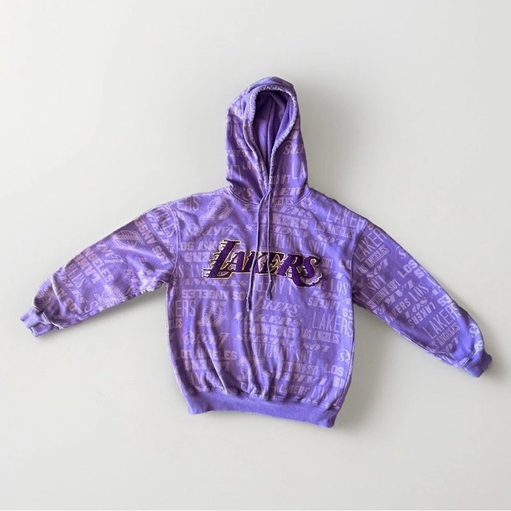 NBA LA Lakers Men Hoodie Small Purple Hoodie Logo Allover Print Pullover